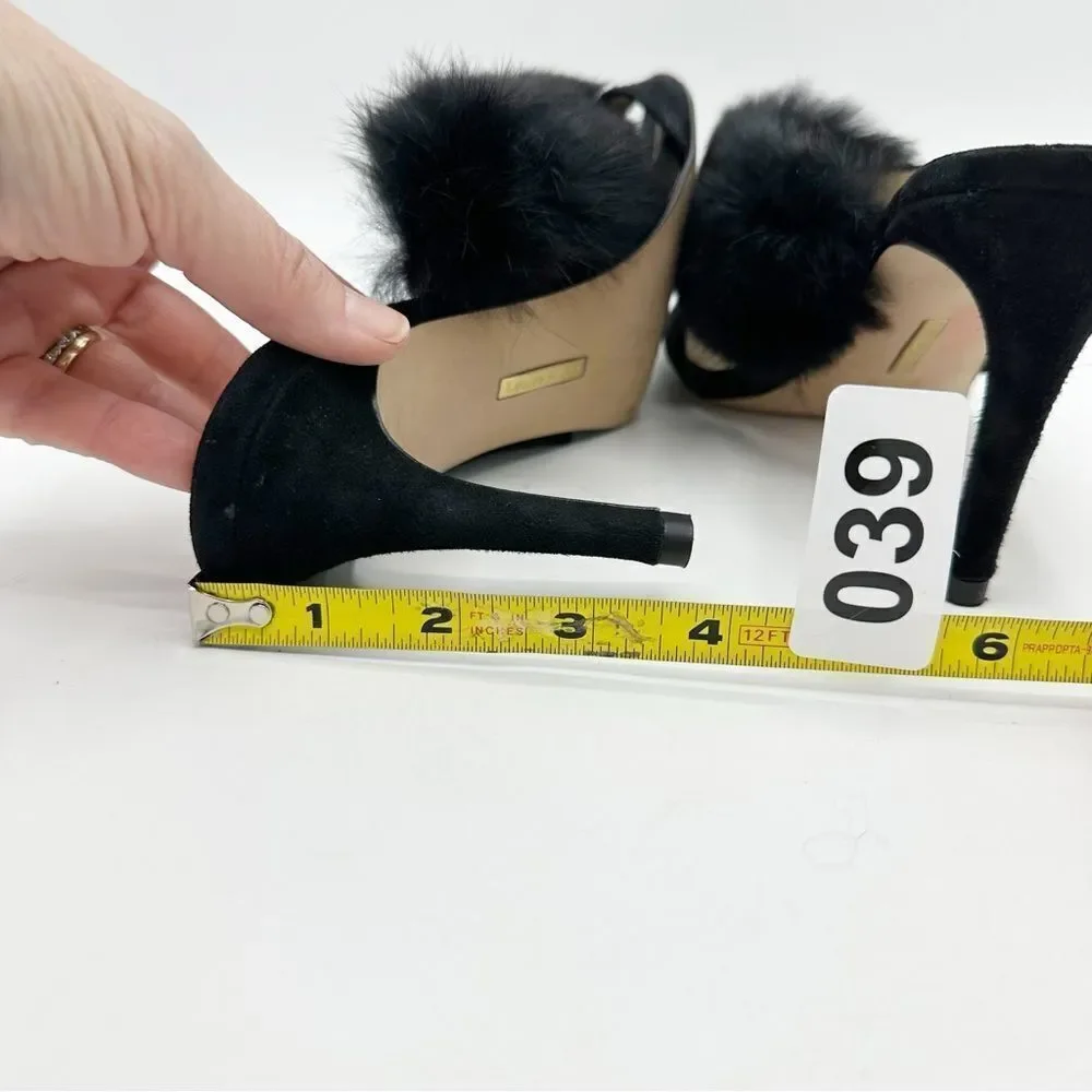 Louise Et Cie Halloway Rabbit Fur Stiletto Heel Mule Sandals Black Size 8.5‎